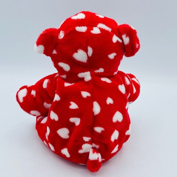 Ty Pluffies DREAMLY Red Teddy Bear White Hearts TySilk 2008 Stuffed Animal Plush - Picture 5 of 8